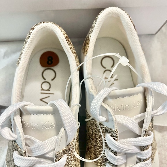 Brand New Calvin Klein White and Gold Patterned Sneakers, 8M - Picture 6 of 10